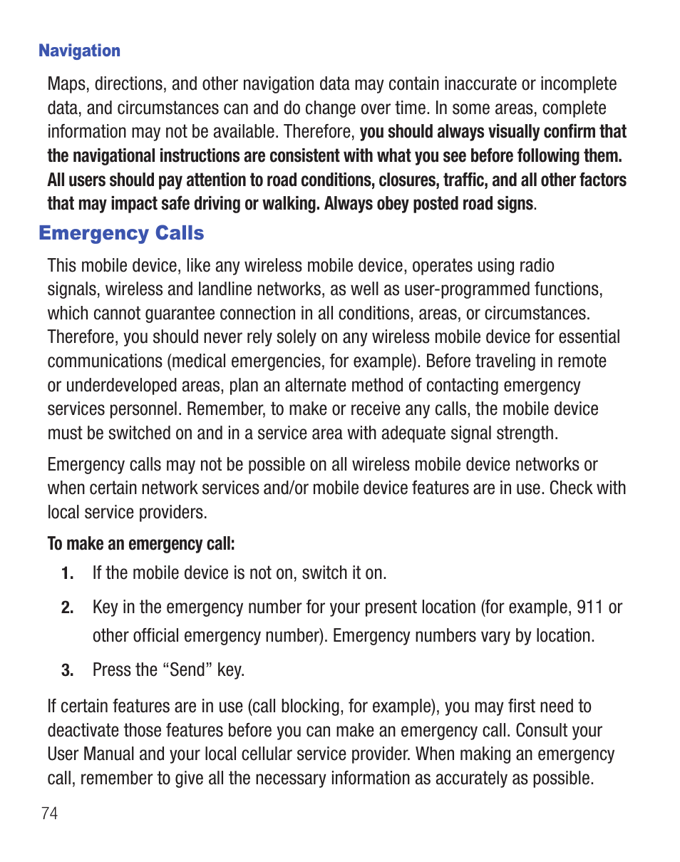 Emergency calls | Samsung SGH-T245LSATFN User Manual | Page 78 / 88