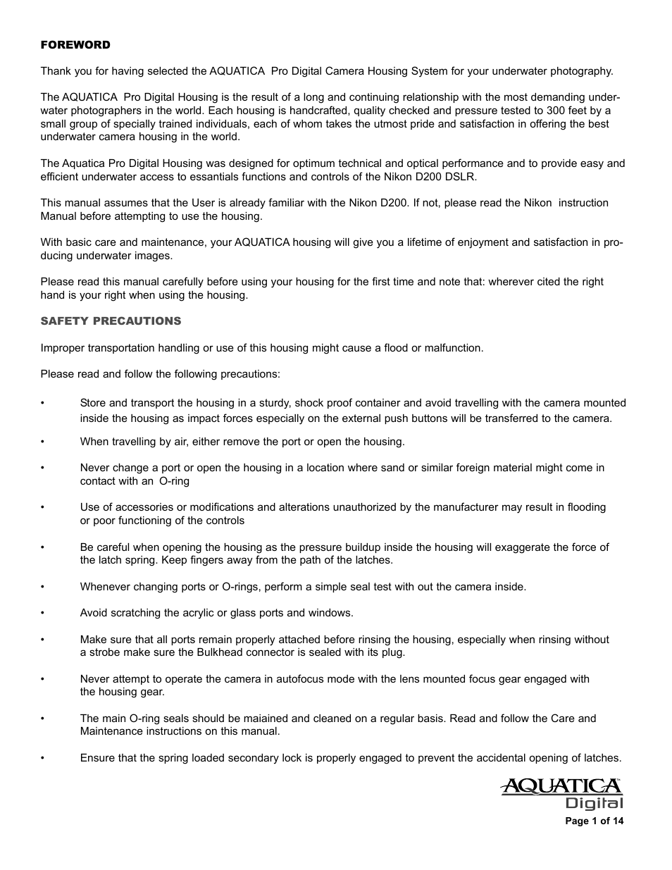 Aquatica D200 User Manual | Page 2 / 15