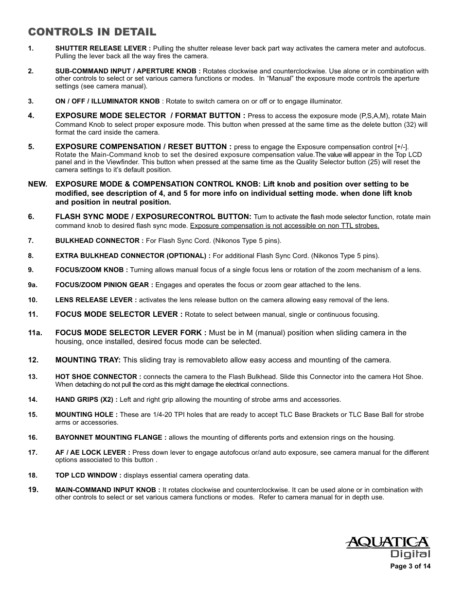 Controls in detail | Aquatica D200 User Manual | Page 4 / 15