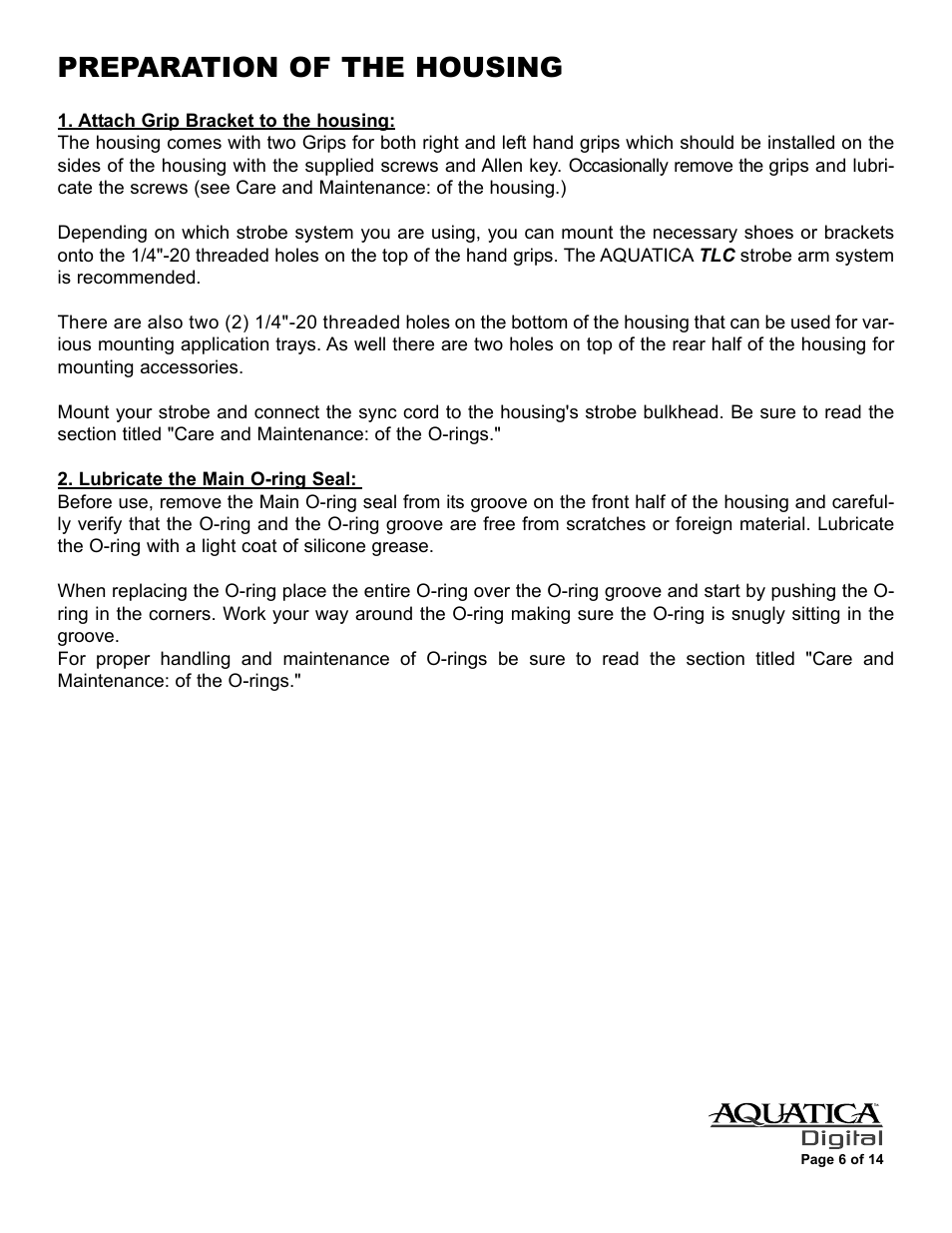 Preparation of the housing | Aquatica D200 User Manual | Page 7 / 15