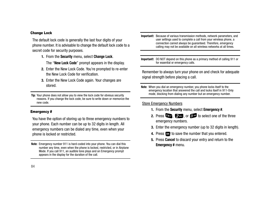 Change lock, Emergency, Ne. (for more | Samsung SECR300ZRAMTR User Manual | Page 84 / 114