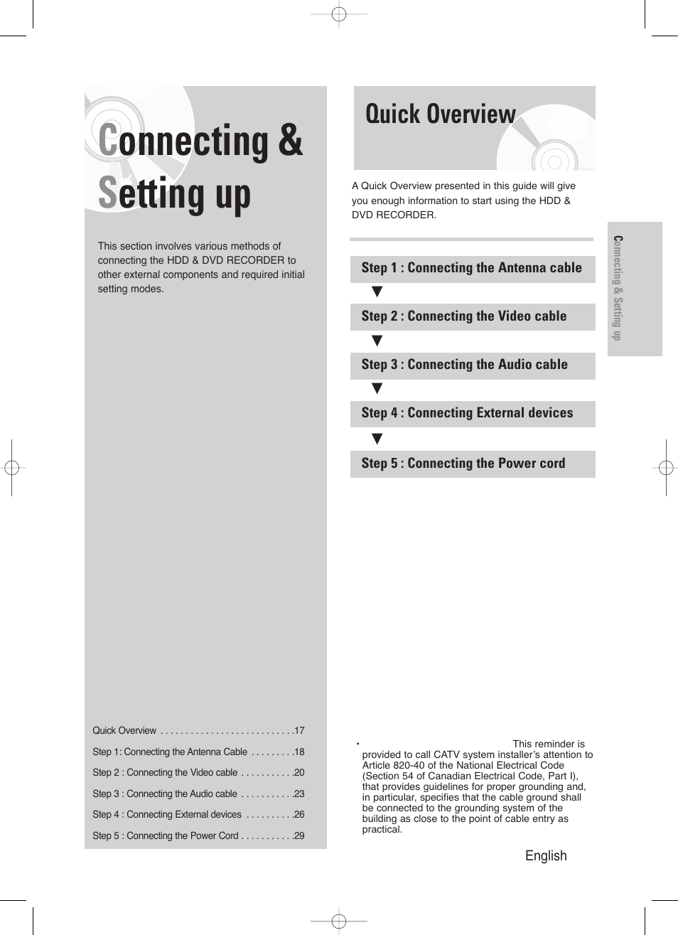 Connecting & setting up, Quick overview, Connecting & s etting up | Samsung DVD-HR720-XAA User Manual | Page 17 / 168