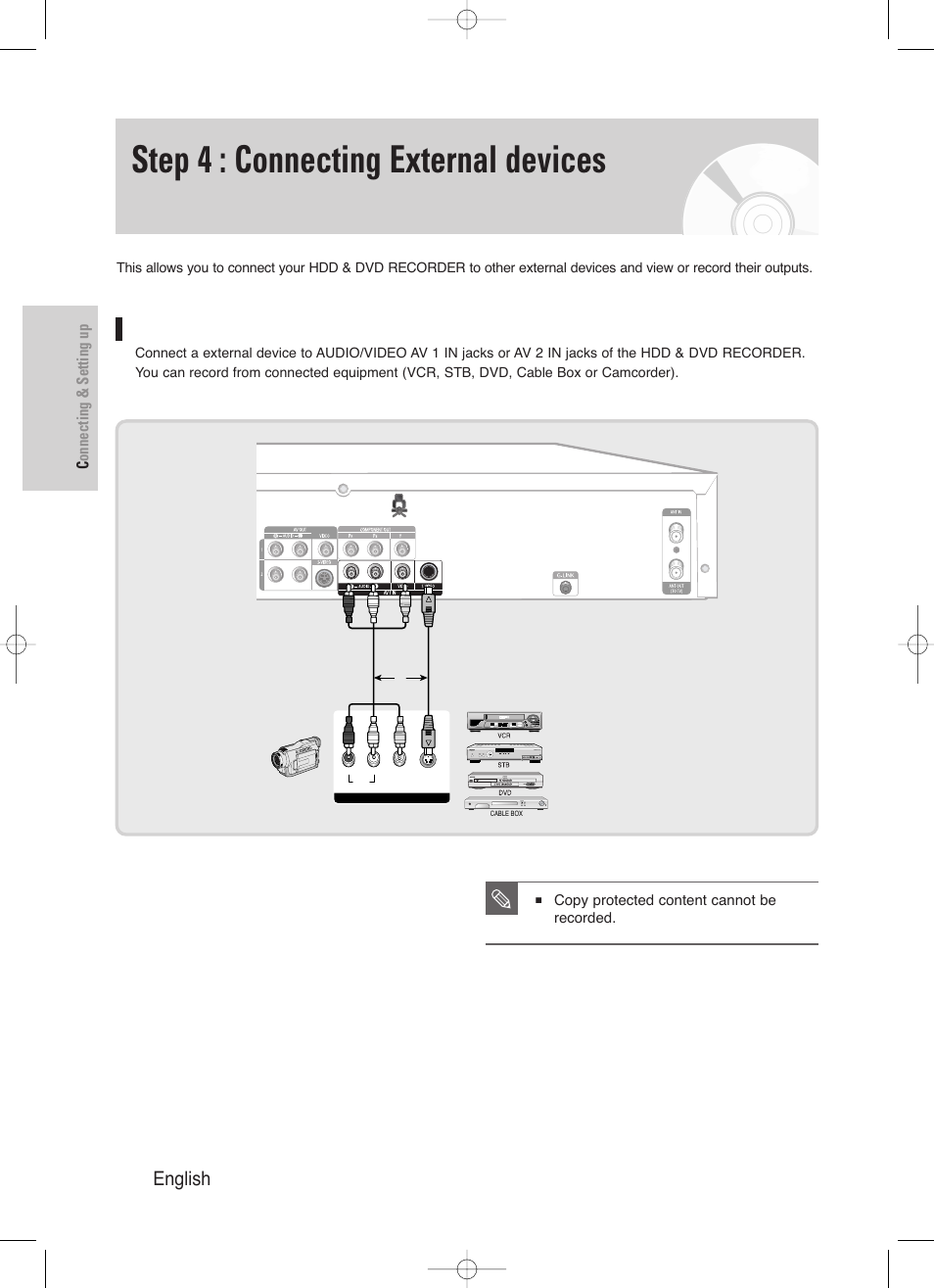 Step 4 : connecting external devices, 26 - english, Connecting & setting up | Samsung DVD-HR720-XAA User Manual | Page 26 / 168