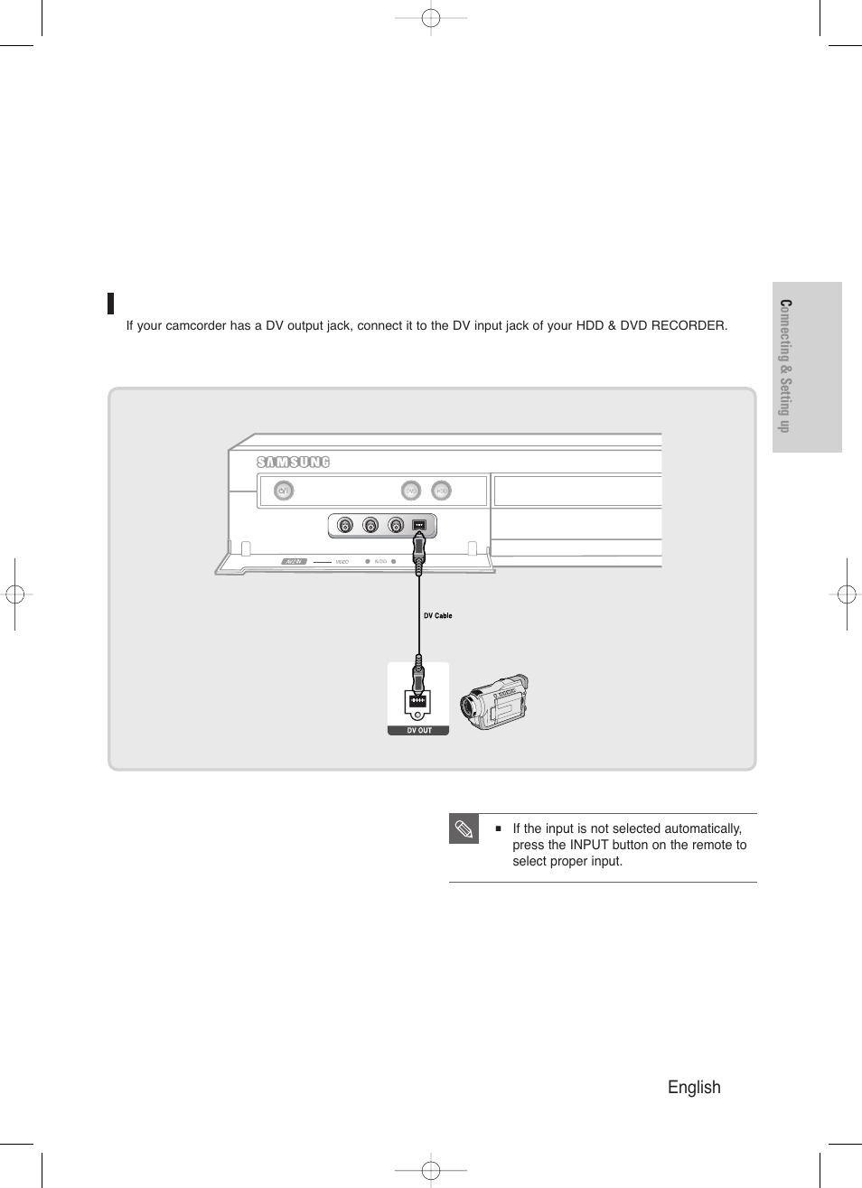 Connecting a camcorder to the dv in jack, English - 27 | Samsung DVD-HR720-XAA User Manual | Page 27 / 168