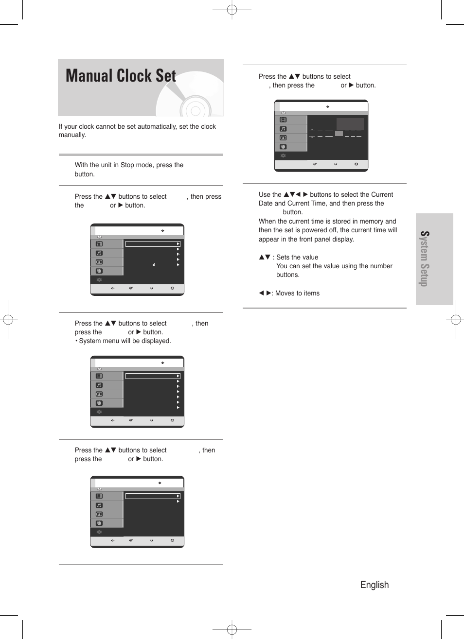 Manual clock set, System setup, English - 33 | Samsung DVD-HR720-XAA User Manual | Page 33 / 168