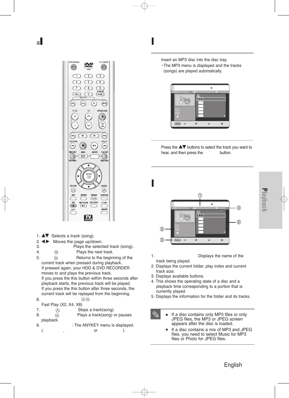 Playback, English - 69, Playing an mp3 disc | Mp3 screen elements | Samsung DVD-HR720-XAA User Manual | Page 69 / 168