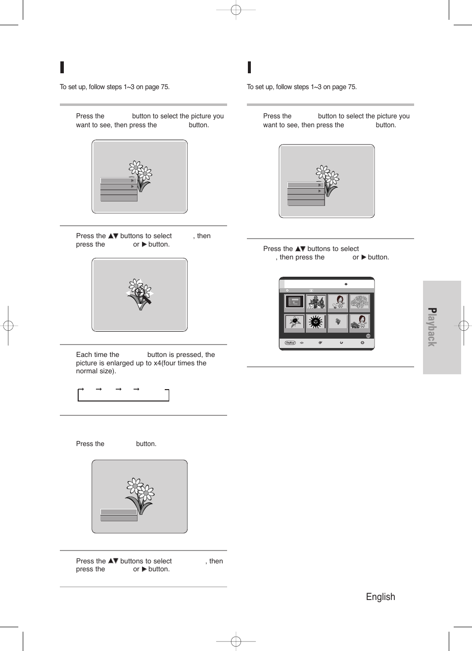 Playback, English - 77, Zoom | Go to photo list | Samsung DVD-HR720-XAA User Manual | Page 77 / 168