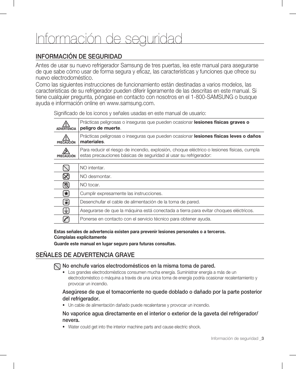 Información de seguridad | Samsung RF266ACPN-XAA User Manual | Page 39 / 76