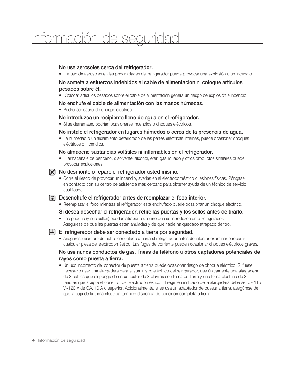Información de seguridad | Samsung RF266ACPN-XAA User Manual | Page 40 / 76