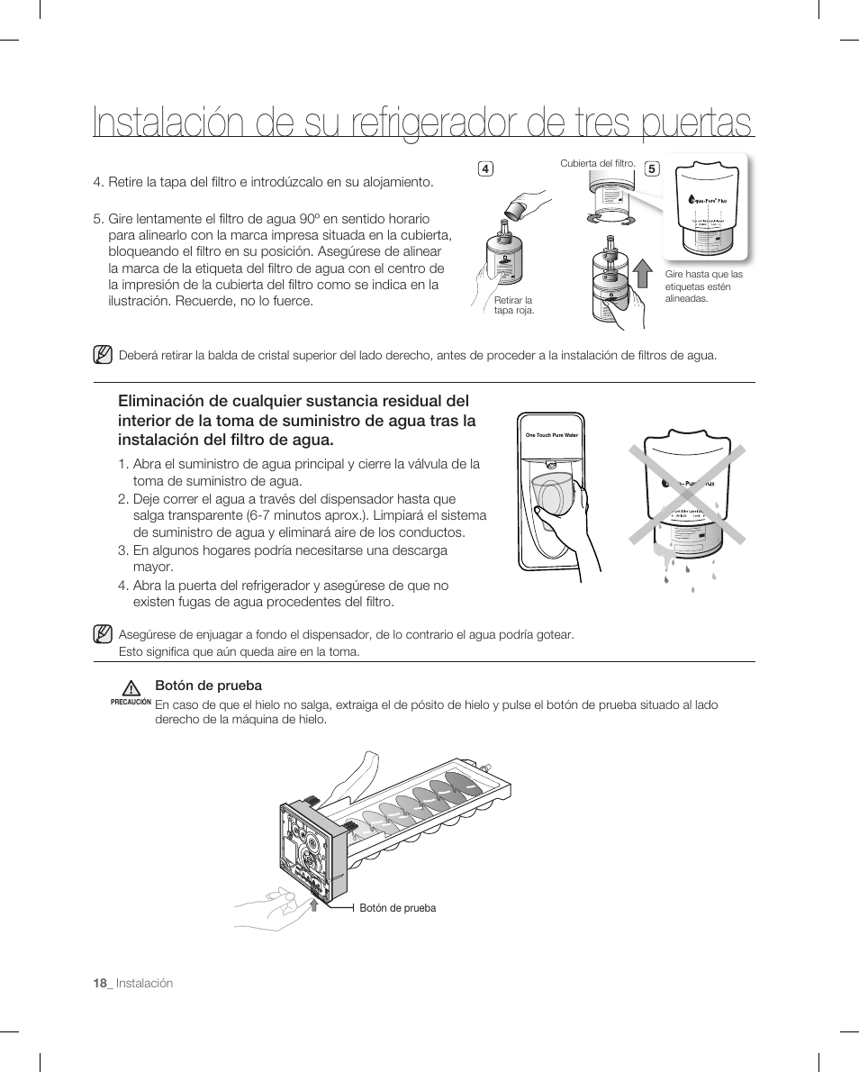 Instalación de su refrigerador de tres puertas | Samsung RF266ACPN-XAA User Manual | Page 54 / 76