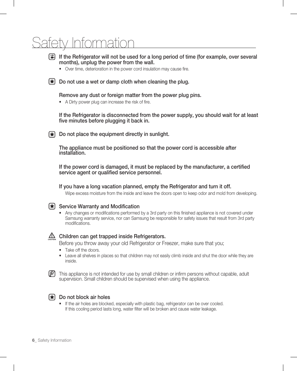 Safety information | Samsung RF266ACPN-XAA User Manual | Page 6 / 76