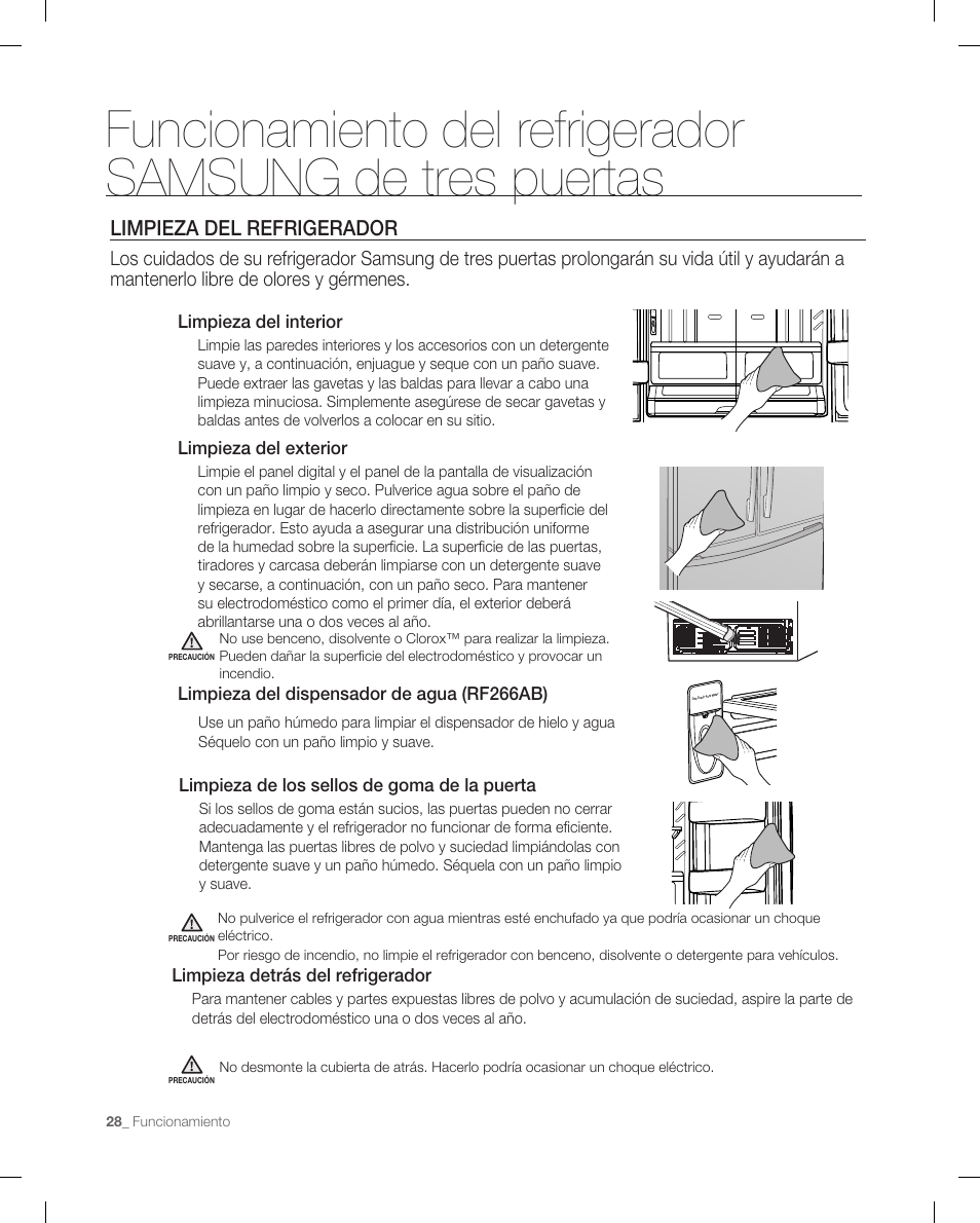2 inch, 2 inch 1 inch, Limpieza del refrigerador | Samsung RF266ACPN-XAA User Manual | Page 64 / 76