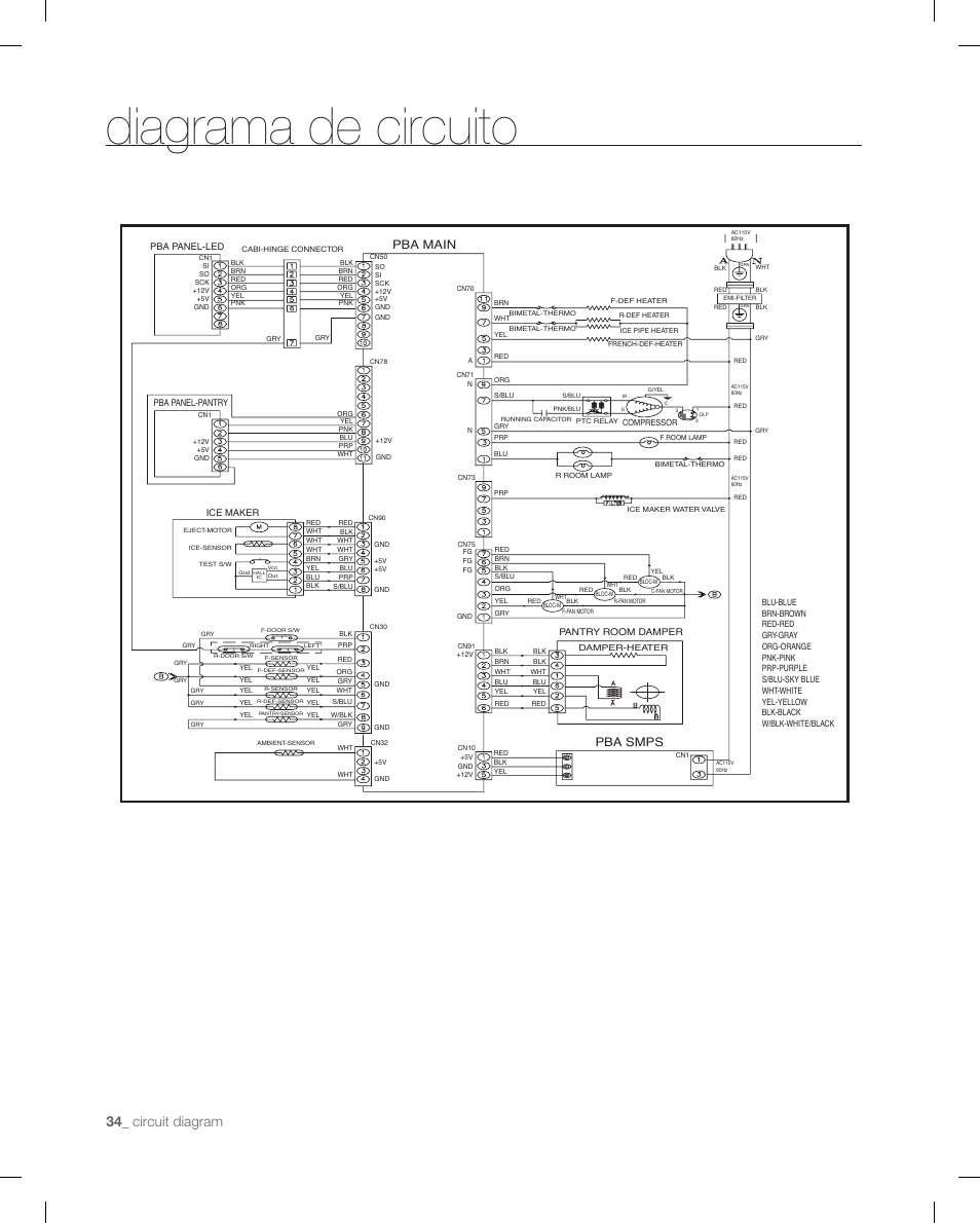 Diagrama de circuito, Circuit diagram, Pba smps pba main | Samsung RF266ACPN-XAA User Manual | Page 70 / 76