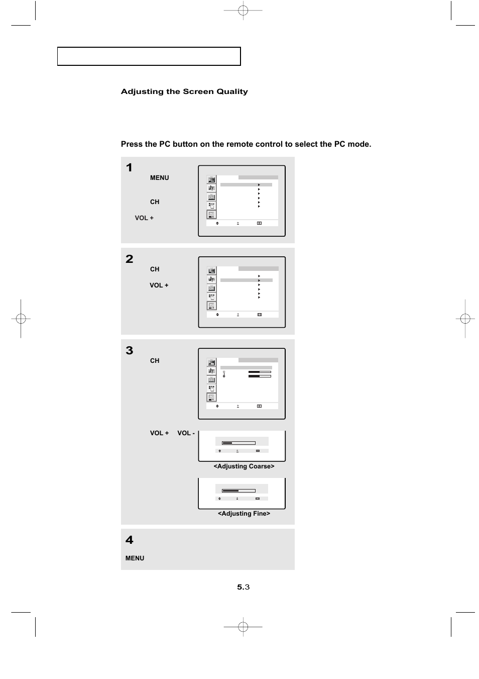 P c d, 3 adjusting the screen quality, Adjusting coarse | Samsung LTN1765X-XAC User Manual | Page 46 / 61