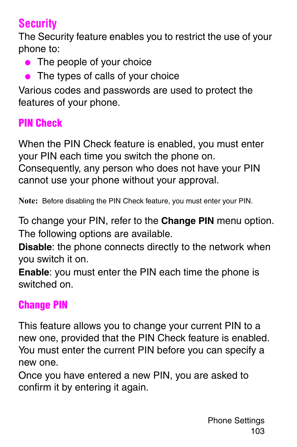 Security | Samsung SGH-P107BSACIN User Manual | Page 106 / 195