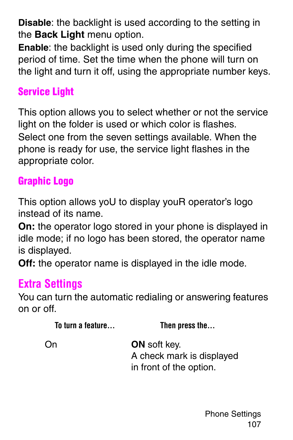 Extra settings | Samsung SGH-P107BSACIN User Manual | Page 110 / 195