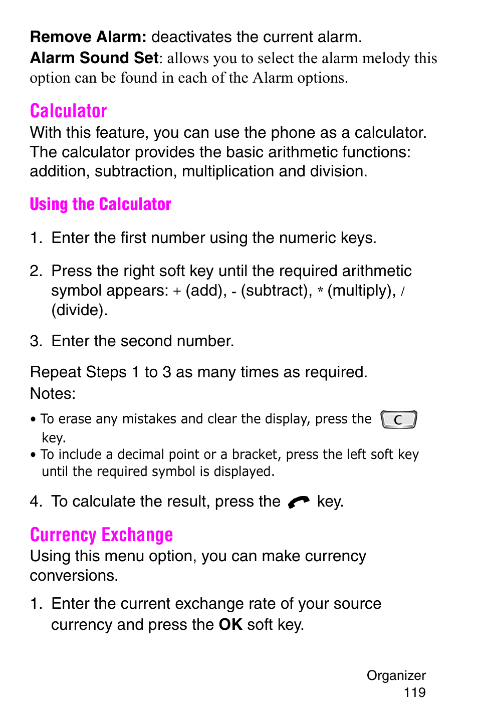 Calculator, Currency exchange, Calculator currency exchange | Samsung SGH-P107BSACIN User Manual | Page 122 / 195