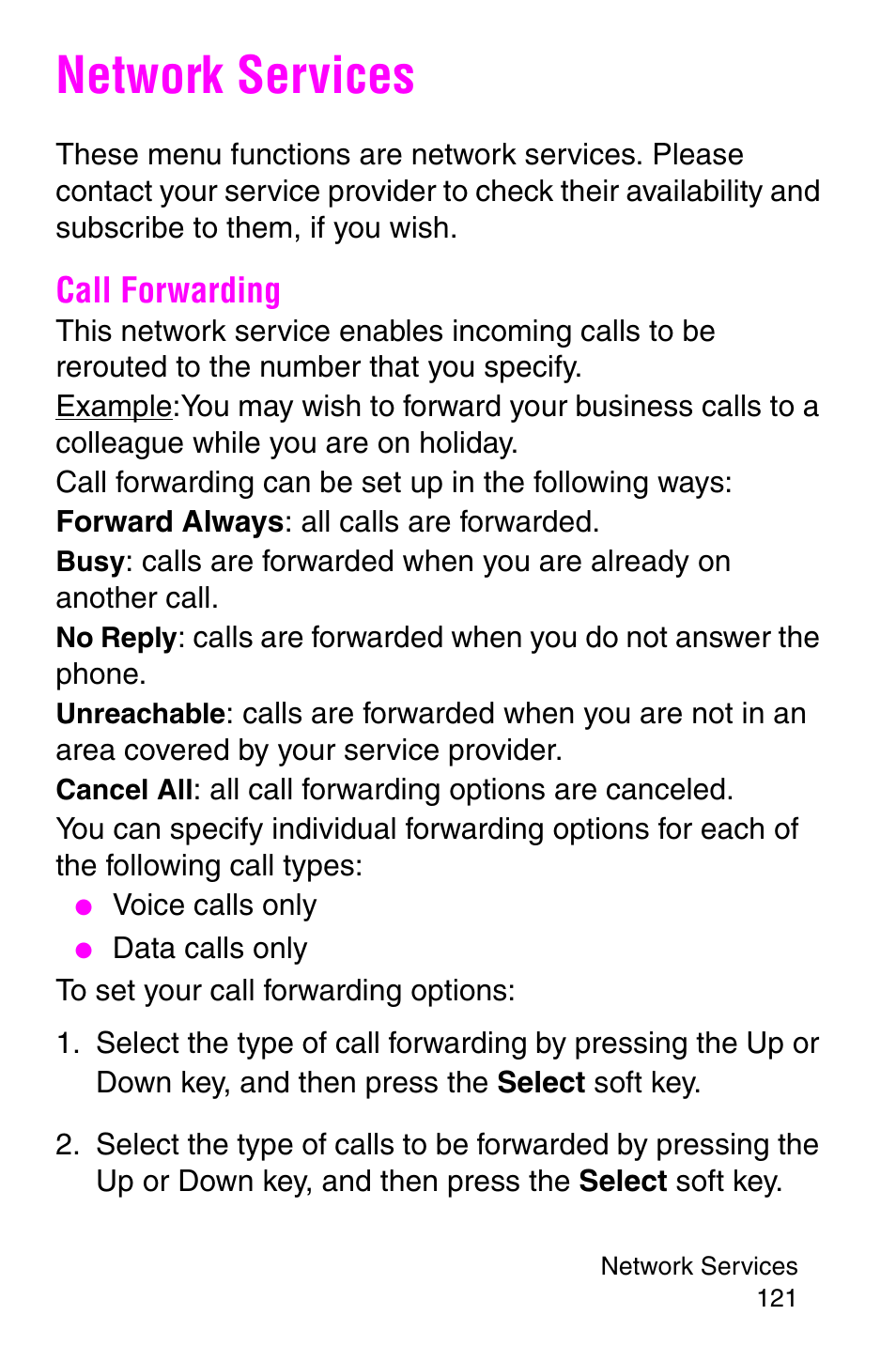 Network services, Call forwarding | Samsung SGH-P107BSACIN User Manual | Page 124 / 195