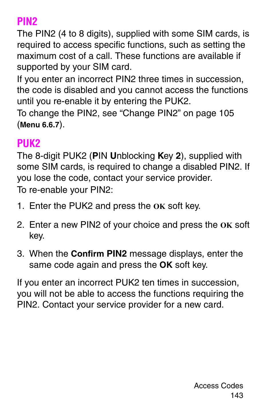 Pin2, Puk2, Pin2 puk2 | Samsung SGH-P107BSACIN User Manual | Page 146 / 195