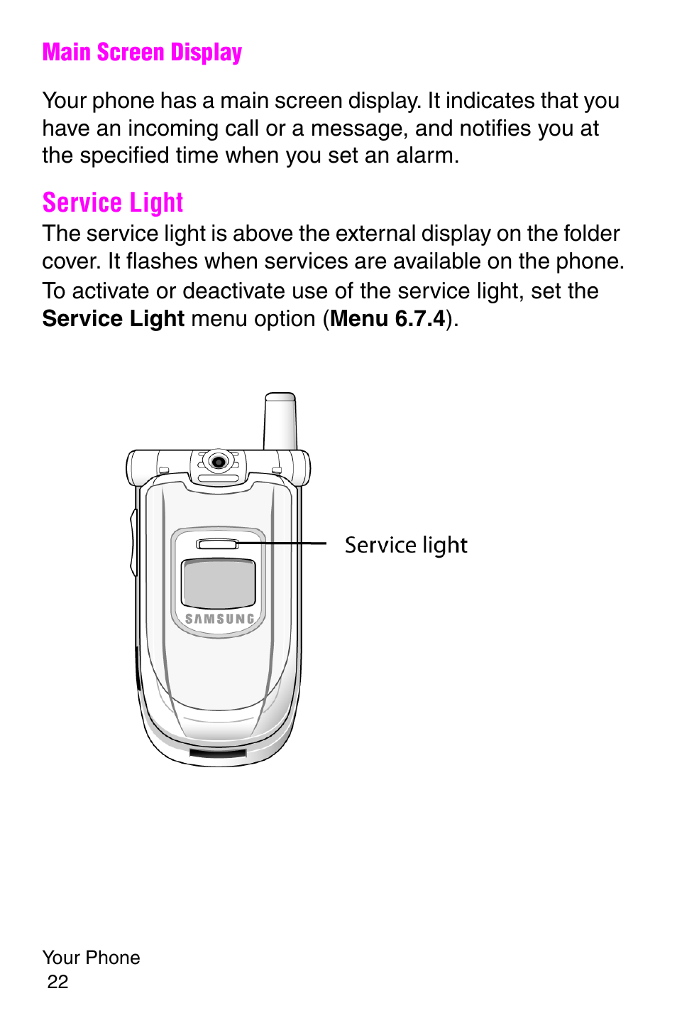 Service light | Samsung SGH-P107BSACIN User Manual | Page 25 / 195