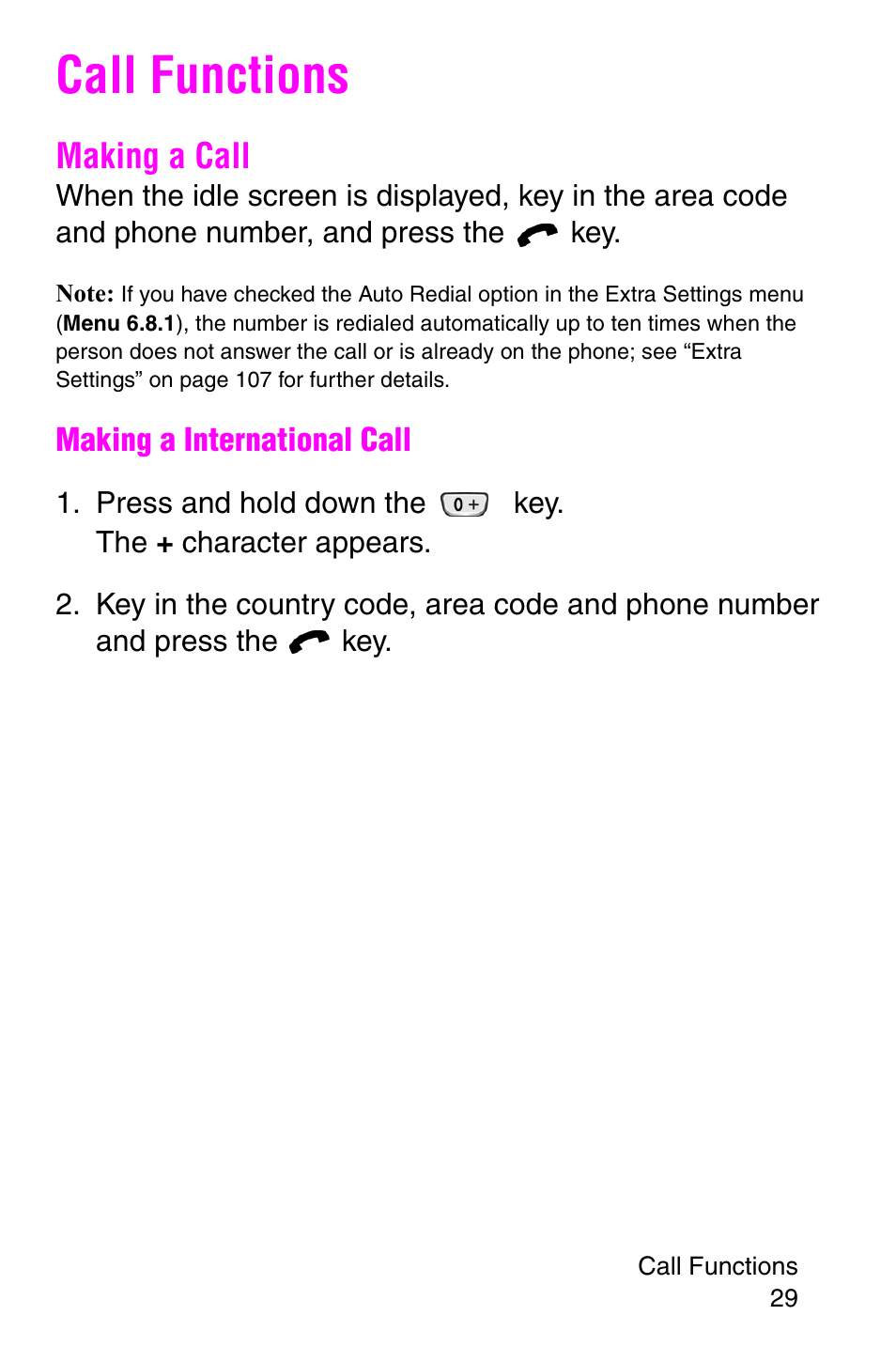 Call functions, Making a call | Samsung SGH-P107BSACIN User Manual | Page 32 / 195