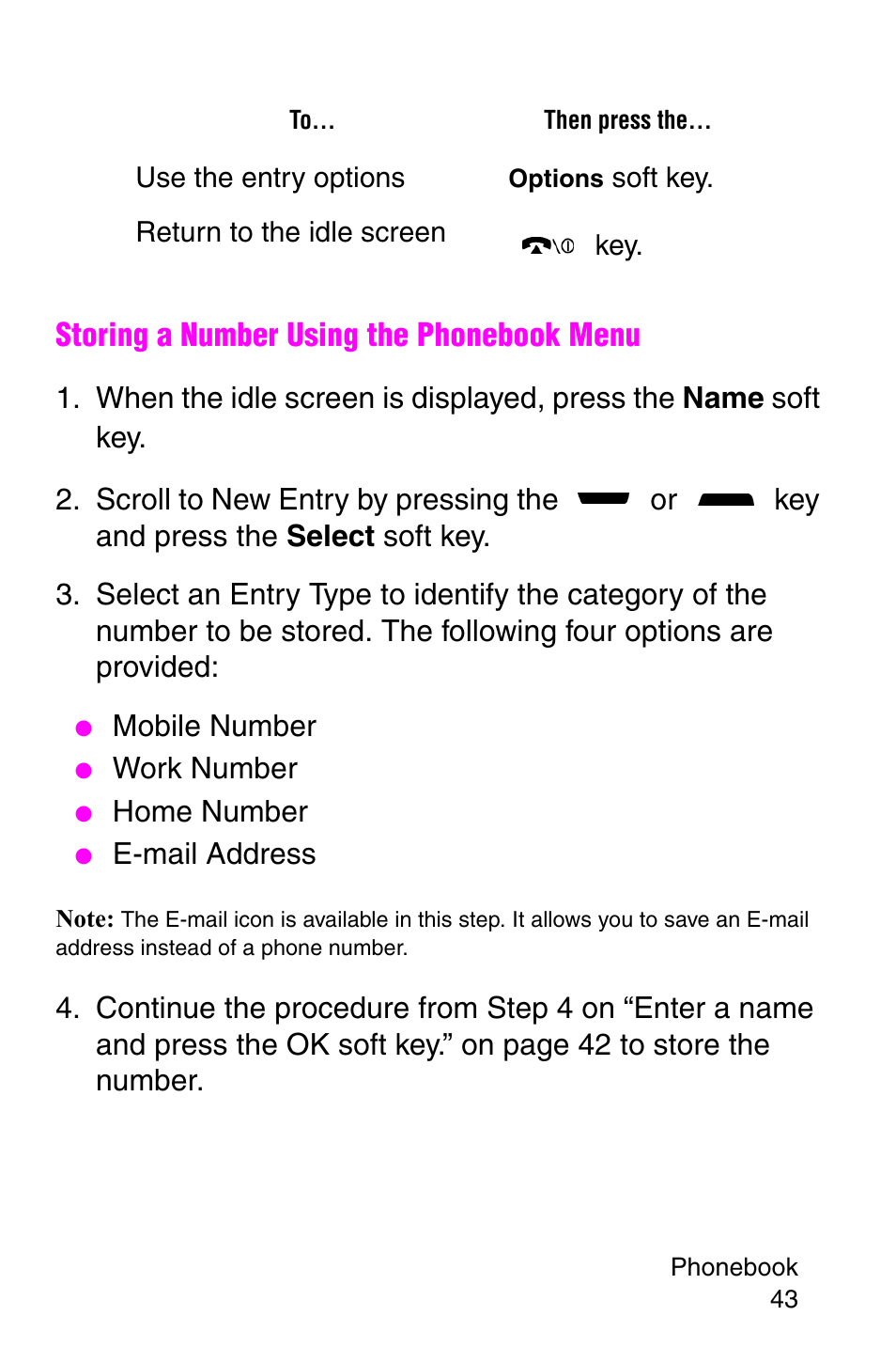 Storing a number using the phonebook menu | Samsung SGH-P107BSACIN User Manual | Page 46 / 195