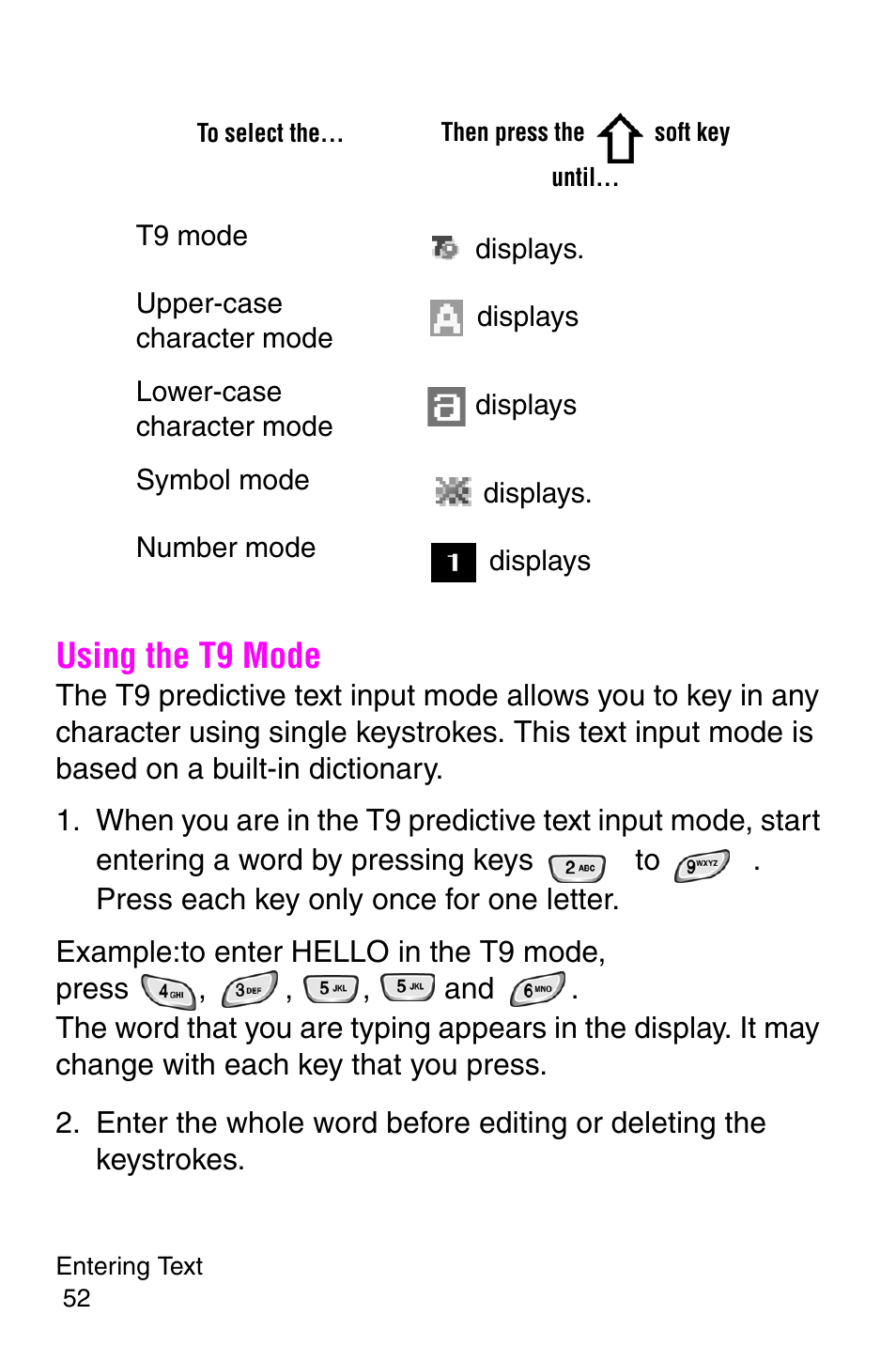 Using the t9 mode | Samsung SGH-P107BSACIN User Manual | Page 55 / 195