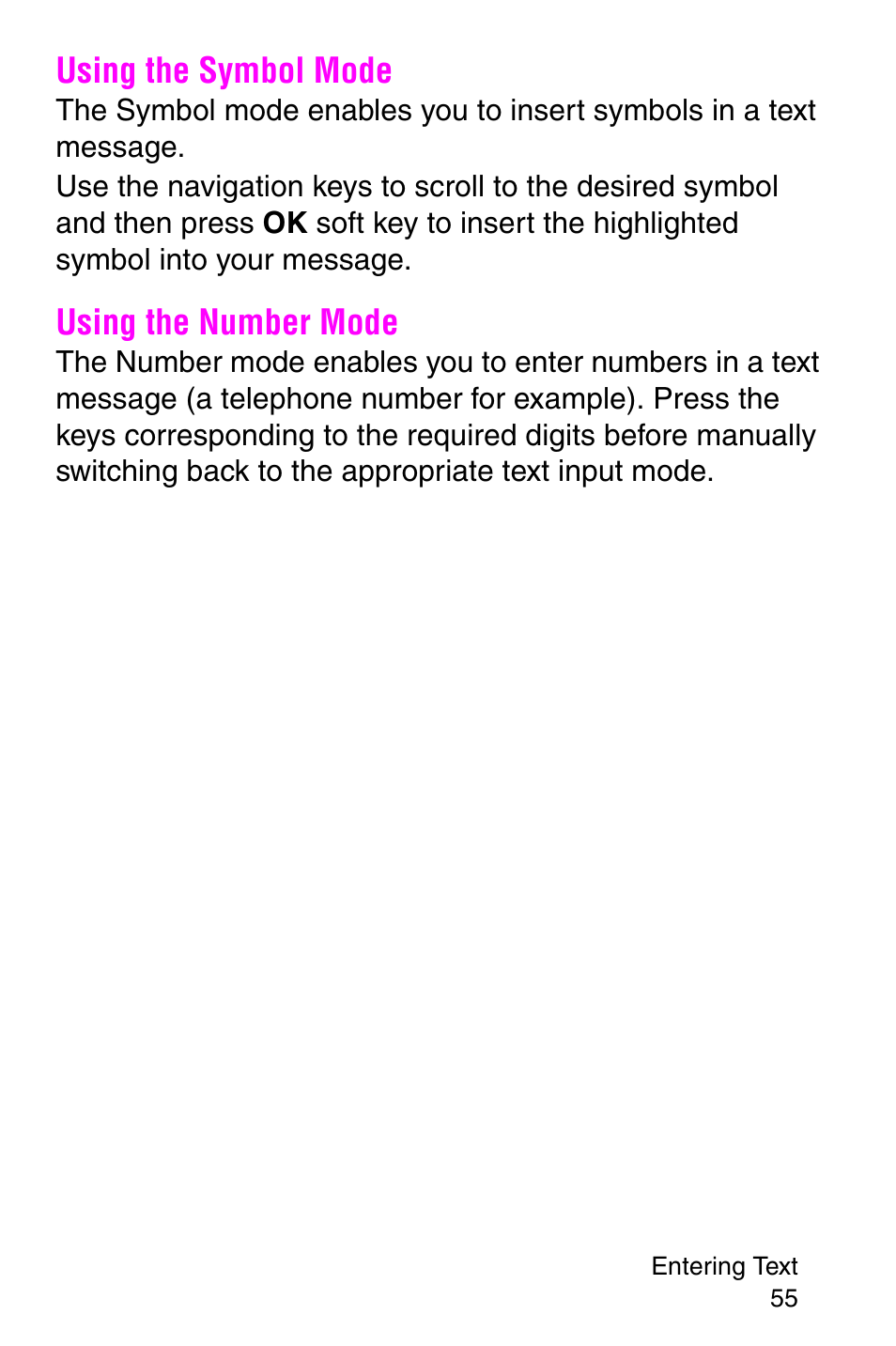 Using the symbol mode, Using the number mode, Using the symbol mode using the number mode | Samsung SGH-P107BSACIN User Manual | Page 58 / 195