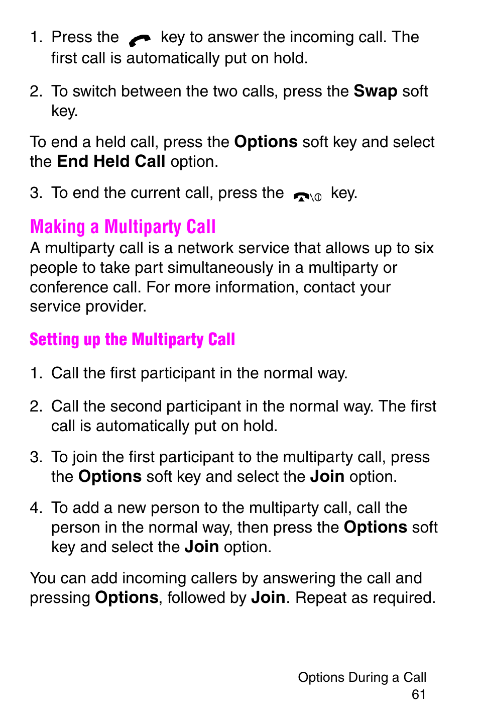 Making a multiparty call | Samsung SGH-P107BSACIN User Manual | Page 64 / 195