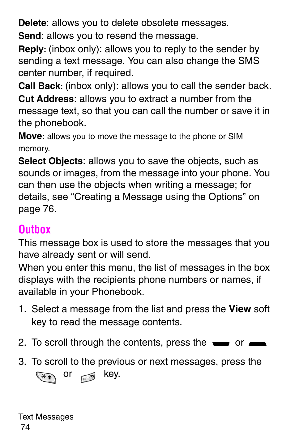 Outbox | Samsung SGH-P107BSACIN User Manual | Page 77 / 195