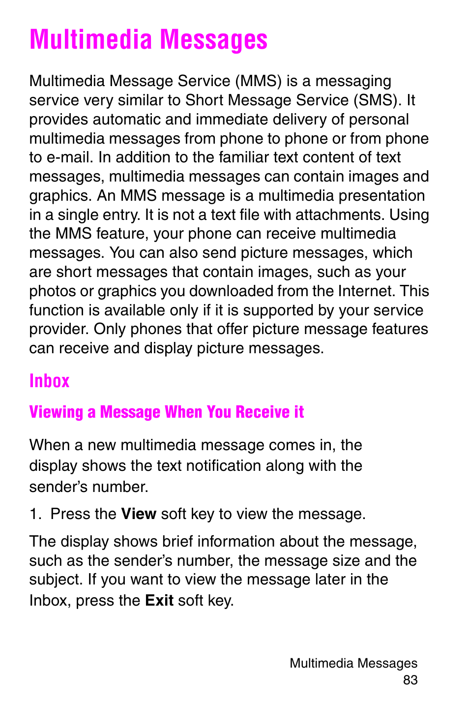 Multimedia messages, Inbox | Samsung SGH-P107BSACIN User Manual | Page 86 / 195