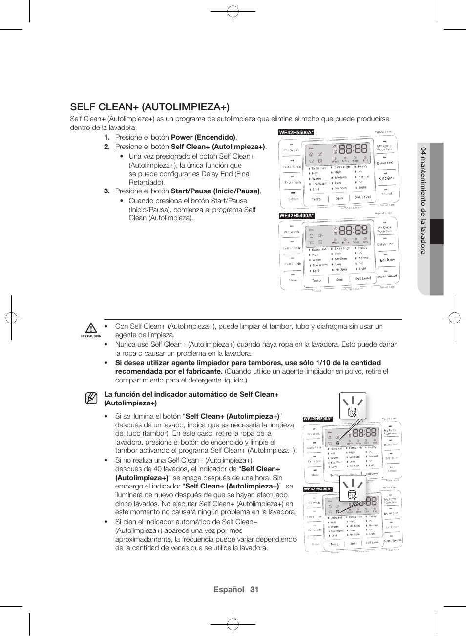 Self clean+ (autolimpieza+) | Samsung WF42H5400AW-A2 User Manual | Page 119 / 132