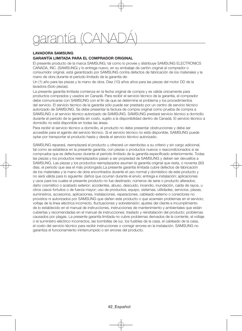 Garantía (canadá) | Samsung WF42H5400AW-A2 User Manual | Page 130 / 132