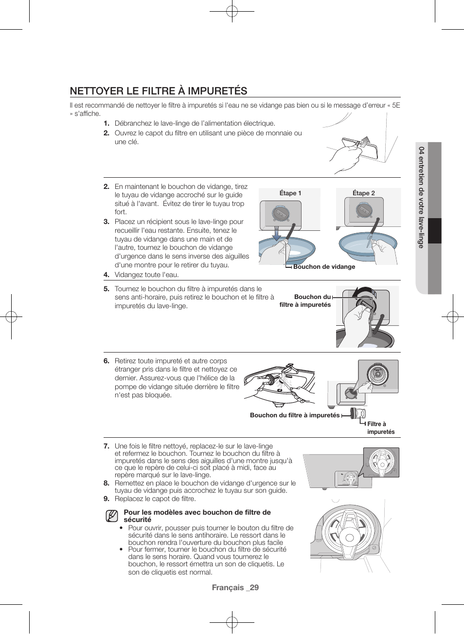 Nettoyer le filtre à impuretés | Samsung WF42H5400AW-A2 User Manual | Page 73 / 132