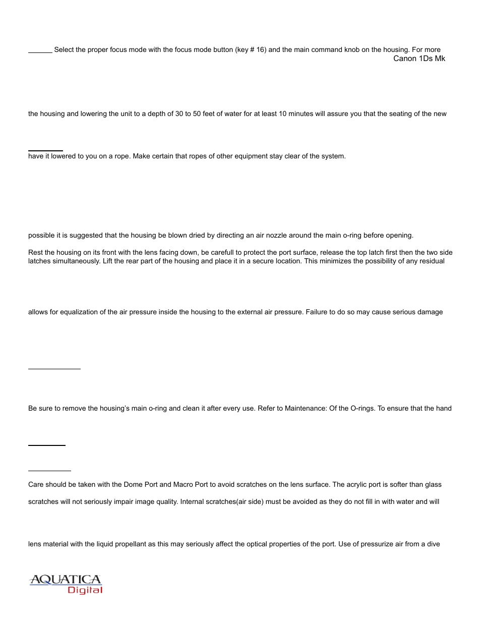 Aquatica EOS 1Ds MK III User Manual | Page 11 / 16