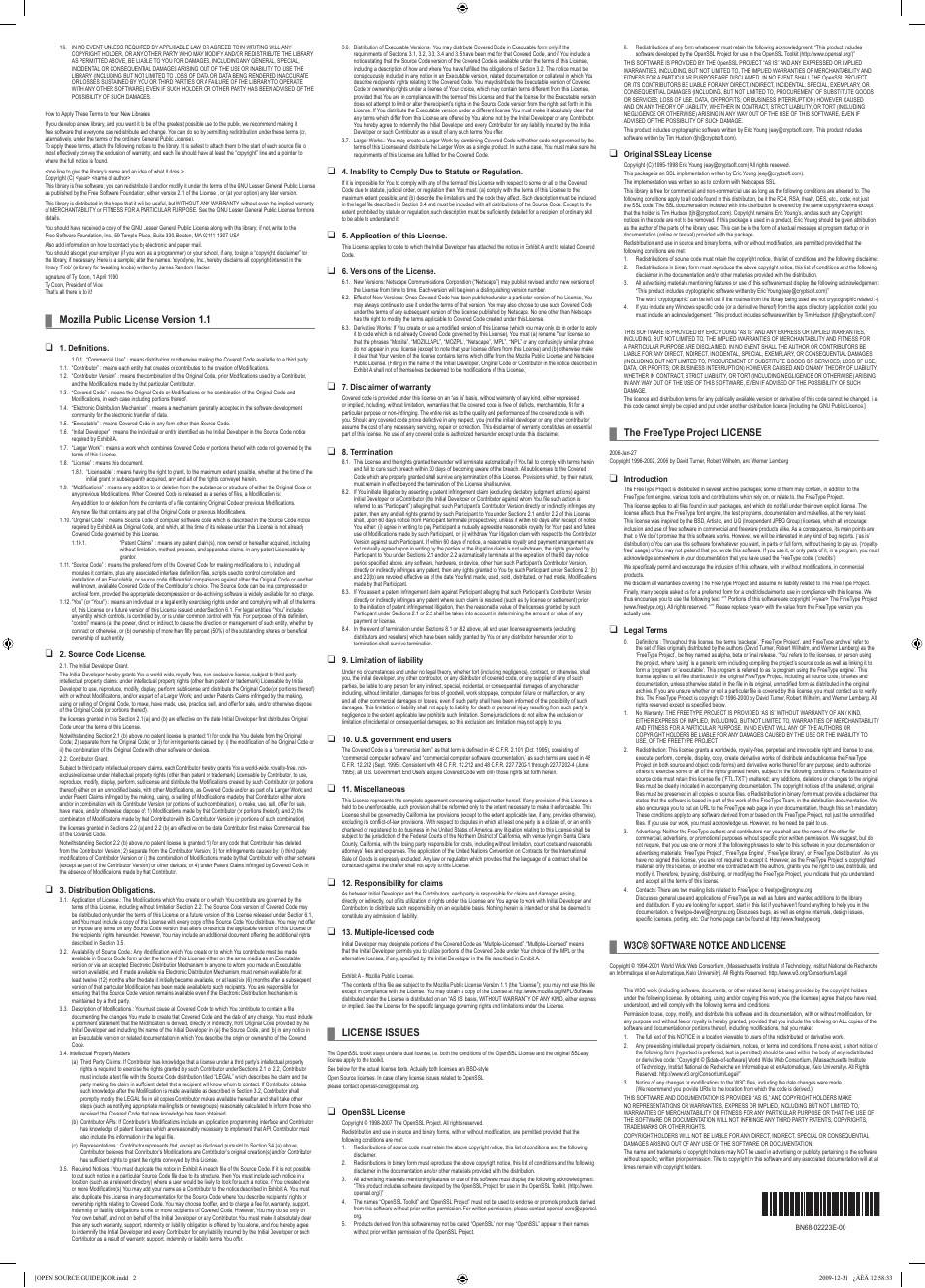 Mozilla public license version 1.1, License issues, The freetype project license | W3c® software notice and license | Samsung CS29L30MLDXAAG User Manual | Page 2 / 2