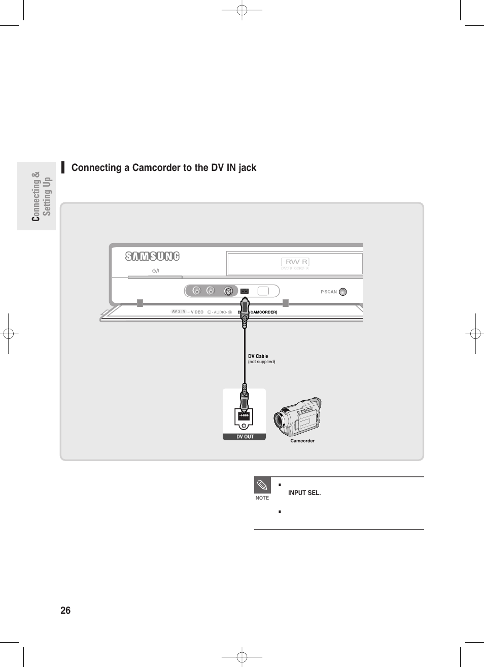 Connecting a camcorder to the dv in jack, Connecting & setting up 26 - english | Samsung DVD-R130-XAA User Manual | Page 26 / 98