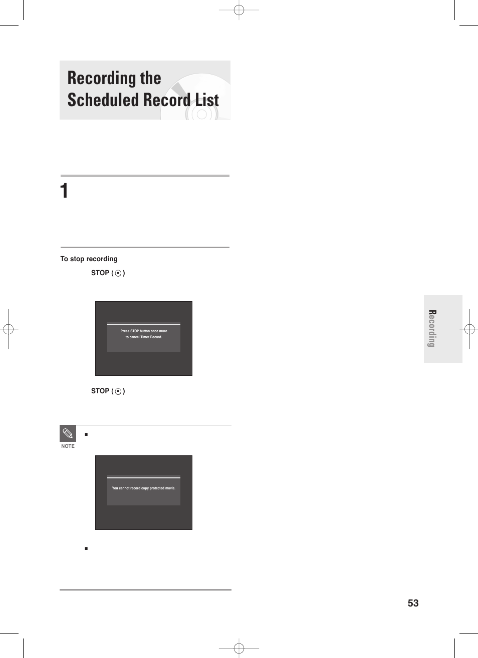 Recording the scheduled record list, English - 53 r ecording | Samsung DVD-R130-XAA User Manual | Page 53 / 98