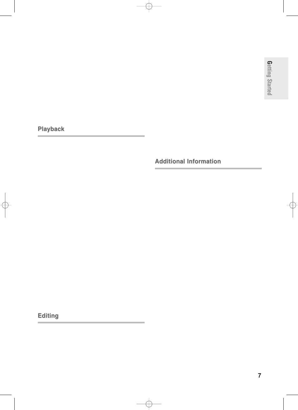 Getting started english - 7, Playback, Editing | Additional information | Samsung DVD-R130-XAA User Manual | Page 7 / 98