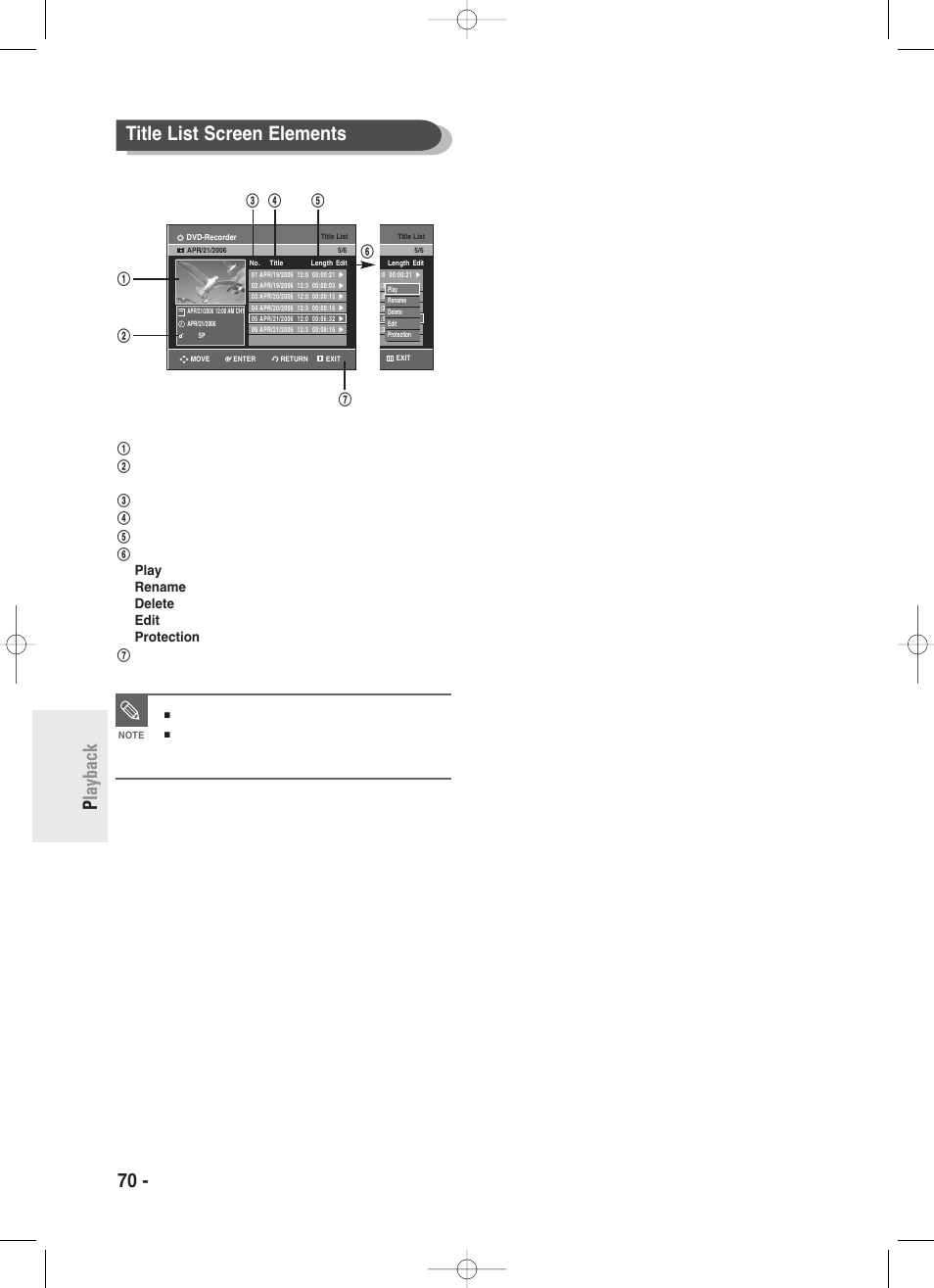 70 - english p layback title list screen elements, This may depend on the the disc type, Dvd-r/dvd-rw(video) has limited editing function | Samsung DVD-R130-XAA User Manual | Page 70 / 98