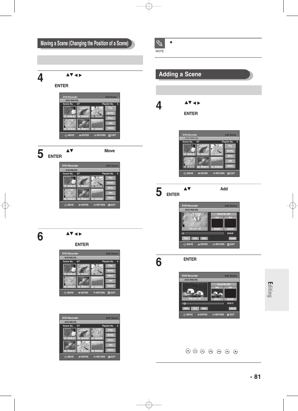Adding a scene | Samsung DVD-R130-XAA User Manual | Page 81 / 98