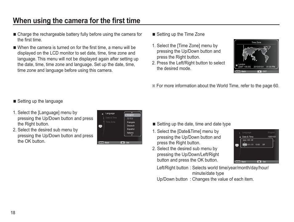 When using the camera for the fi rst time | Samsung EC-TL105ZBPBUS User Manual | Page 19 / 106