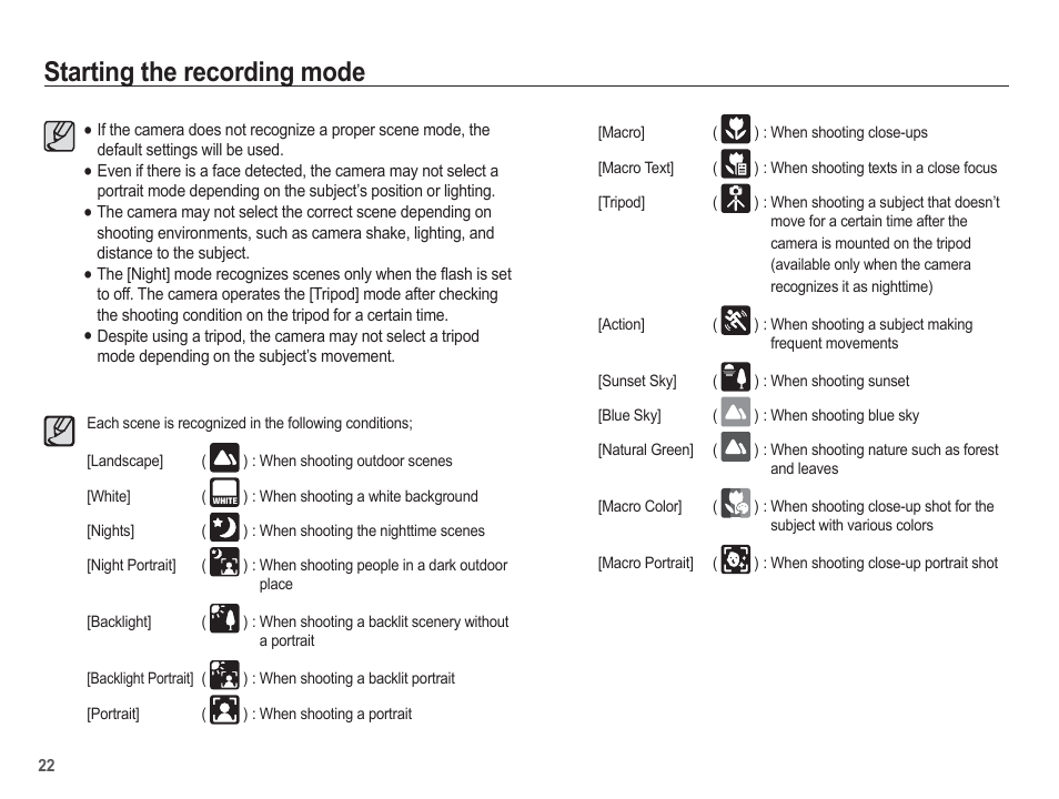 Starting the recording mode | Samsung EC-TL105ZBPBUS User Manual | Page 23 / 106