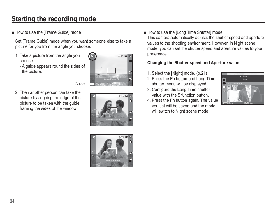 Starting the recording mode | Samsung EC-TL105ZBPBUS User Manual | Page 25 / 106