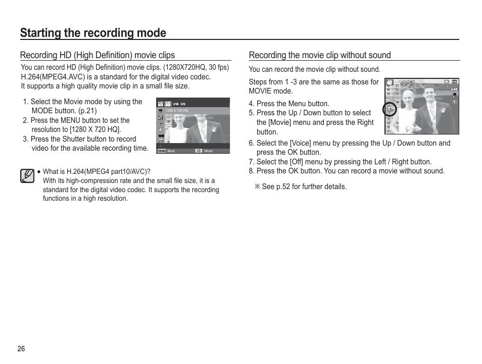 Starting the recording mode | Samsung EC-TL105ZBPBUS User Manual | Page 27 / 106