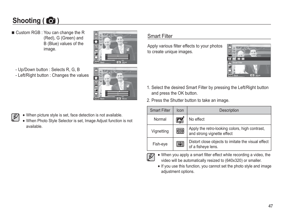 Shooting ( ), Smart filter | Samsung EC-TL105ZBPBUS User Manual | Page 48 / 106