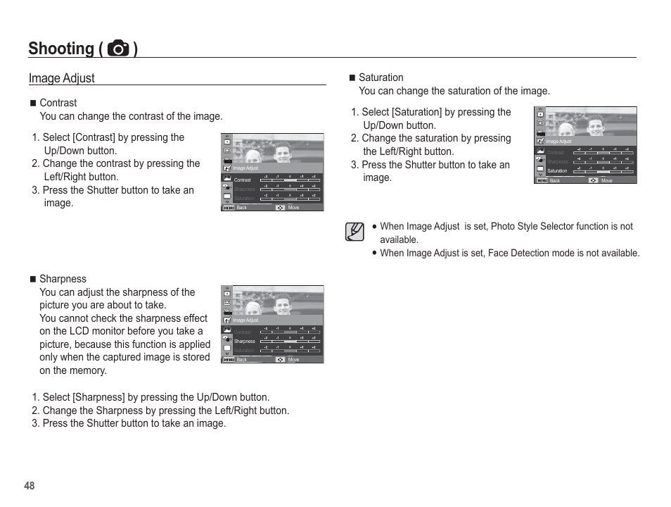 Shooting ( ), Image adjust | Samsung EC-TL105ZBPBUS User Manual | Page 49 / 106