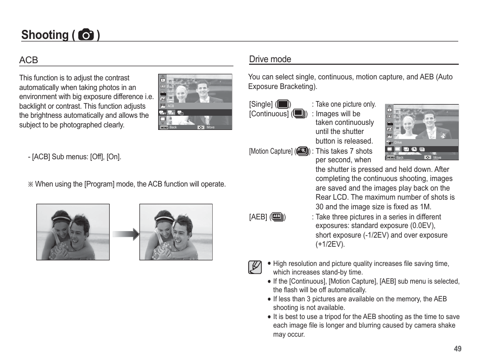 Shooting ( ), Drive mode | Samsung EC-TL105ZBPBUS User Manual | Page 50 / 106