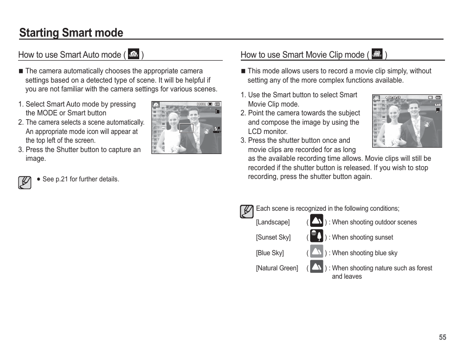 Starting smart mode | Samsung EC-TL105ZBPBUS User Manual | Page 56 / 106