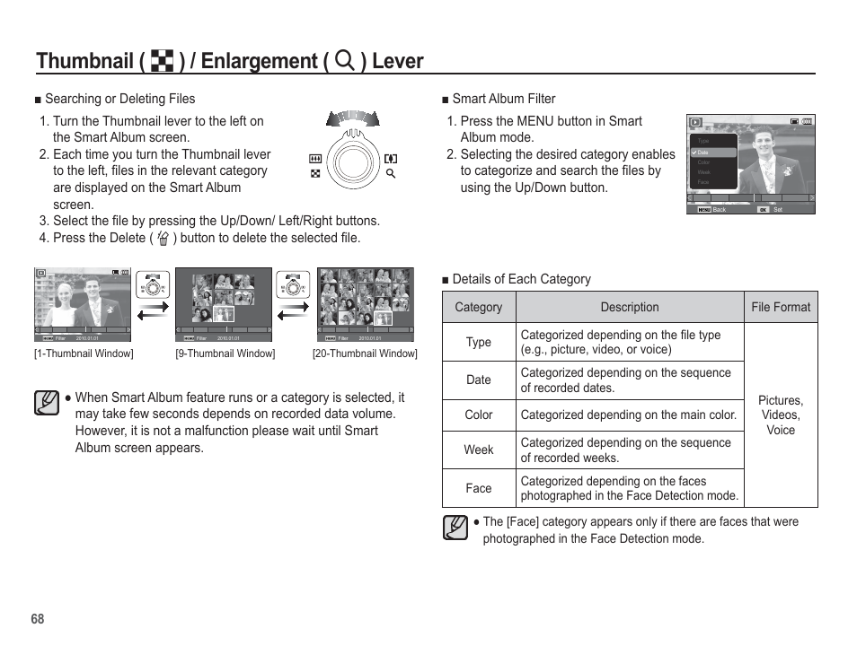 Thumbnail ( º ) / enlargement ( í ) lever | Samsung EC-TL105ZBPBUS User Manual | Page 69 / 106